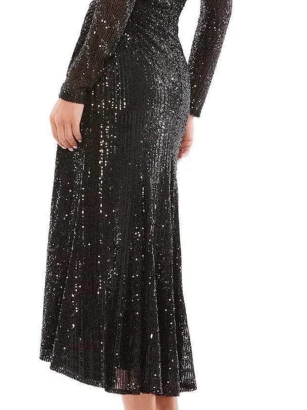Mac Duggal Black Sequin Midi Dress